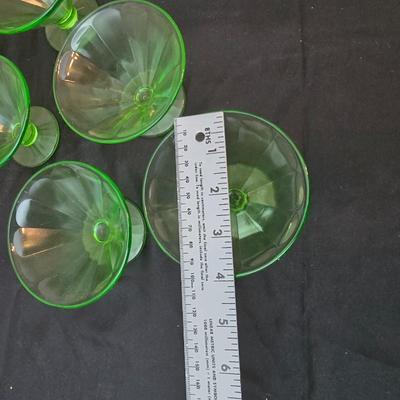 Vintage Green glass Federal Depression Vaseline Uranium Glass Sherbet Dessert Cups Set of 6 (1 of 2)