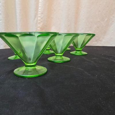 Vintage Green Federal Depression Vaseline Uranium Glass Sherbet Dessert Cups Set of 6 (2 of 2)