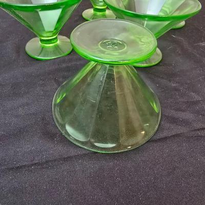 Vintage Green Federal Depression Vaseline Uranium Glass Sherbet Dessert Cups Set of 6 (2 of 2)