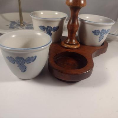 Pfaltzgraff Yorktowne Pottery Table Ware- Trivets, Condiment Caddy, Two Tier Tidbit Tray