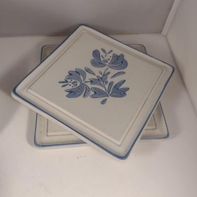 Pfaltzgraff Yorktowne Pottery Table Ware- Trivets, Condiment Caddy, Two Tier Tidbit Tray