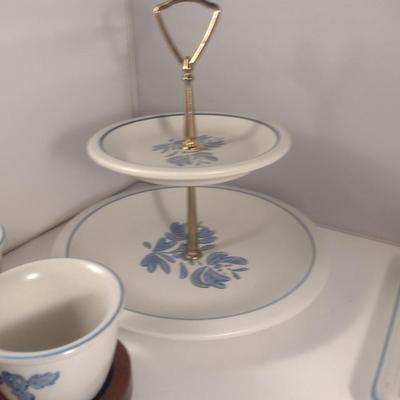 Pfaltzgraff Yorktowne Pottery Table Ware- Trivets, Condiment Caddy, Two Tier Tidbit Tray