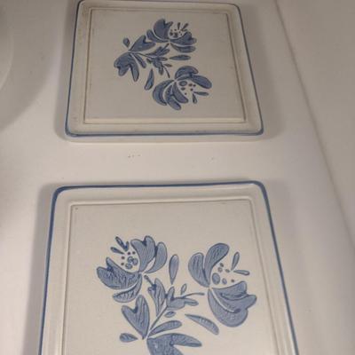 Pfaltzgraff Yorktowne Pottery Table Ware- Trivets, Condiment Caddy, Two Tier Tidbit Tray