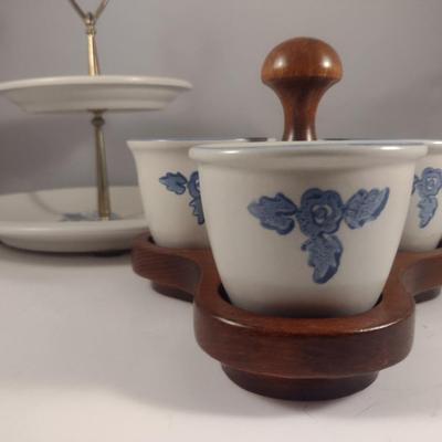 Pfaltzgraff Yorktowne Pottery Table Ware- Trivets, Condiment Caddy, Two Tier Tidbit Tray