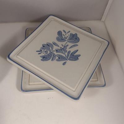 Pfaltzgraff Yorktowne Pottery Table Ware- Trivets, Condiment Caddy, Two Tier Tidbit Tray