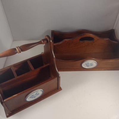 Pfaltzgraff Yorktowne Pair of Wooden Flatware/Cutlery Caddies