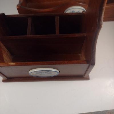 Pfaltzgraff Yorktowne Pair of Wooden Flatware/Cutlery Caddies