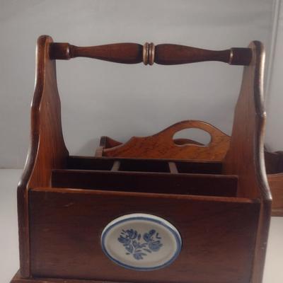 Pfaltzgraff Yorktowne Pair of Wooden Flatware/Cutlery Caddies