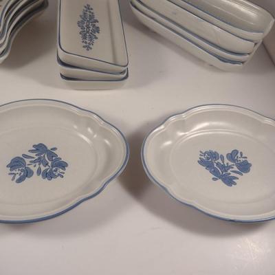 Pfaltzgraff Yorktowne Pottery Small Dish Collection- Relish, Crescent Shaped Salad, Corn Holders, Oval Scalloped Plates