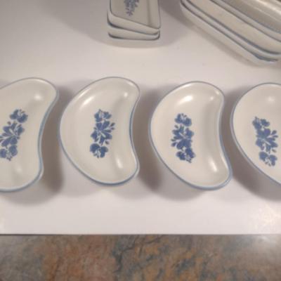 Pfaltzgraff Yorktowne Pottery Small Dish Collection- Relish, Crescent Shaped Salad, Corn Holders, Oval Scalloped Plates
