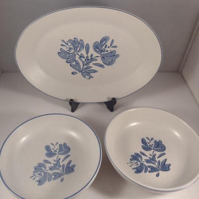 Pfaltzgraff Yorktowne Pottery Serve Ware- 14" Platter and Pair of 8 1/2" Vegetable Bowls