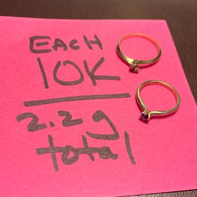 TWO 10k Yellow Gold Rings - 2.2 grams size 2.5, 5