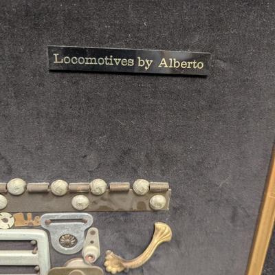 Folk Art Framed Train Locomotive Created with Trinket Box Notions by Alberto