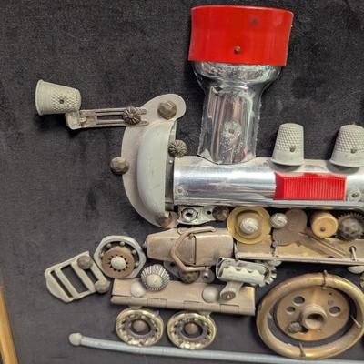 Folk Art Framed Train Locomotive Created with Trinket Box Notions by Alberto