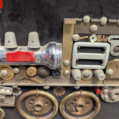 Folk Art Framed Train Locomotive Created with Trinket Box Notions by Alberto