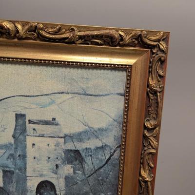Framed Painting "Man In Boat On River"
