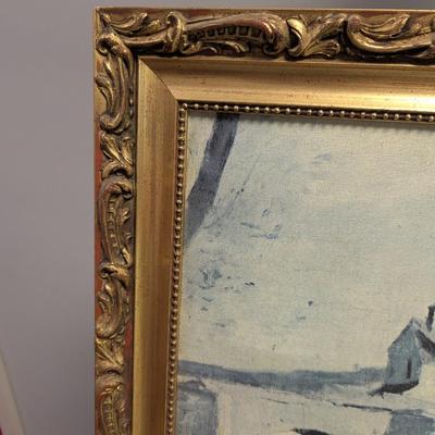 Framed Painting "Man In Boat On River"