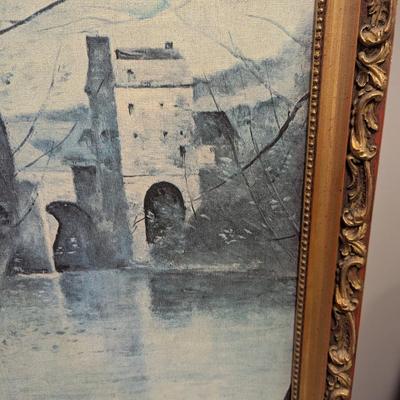 Framed Painting "Man In Boat On River"