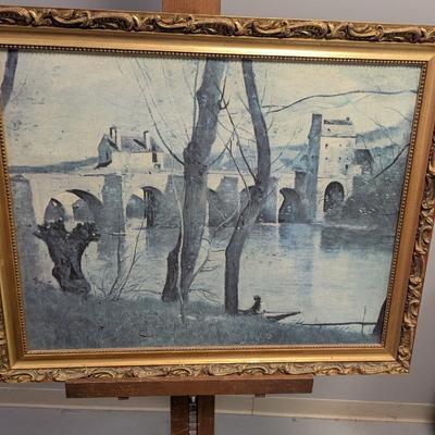 Framed Painting "Man In Boat On River"
