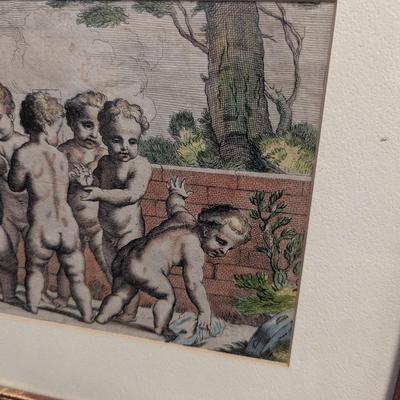 Pair of Vintage Framed Art Putti Cherub Prints