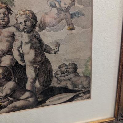 Pair of Vintage Framed Art Putti Cherub Prints