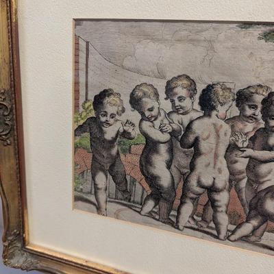 Pair of Vintage Framed Art Putti Cherub Prints