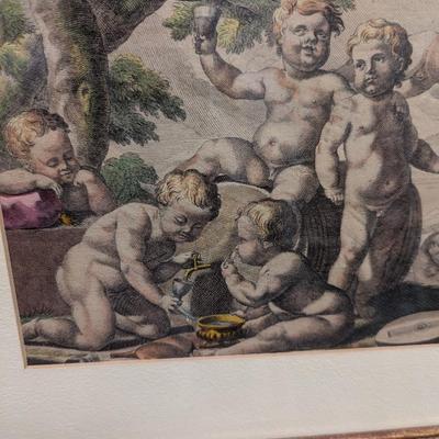 Pair of Vintage Framed Art Putti Cherub Prints