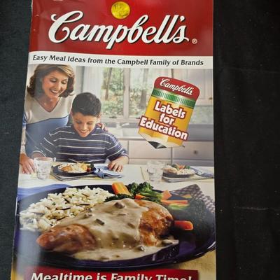 Crockpot with Campbells soup bowl, Ziggy soup bowl, and two hand painted bowls and a Campbells cookbook