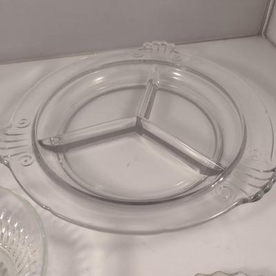 Collection of Glass Serve Ware- Bowls, Platter, Divided Plates
