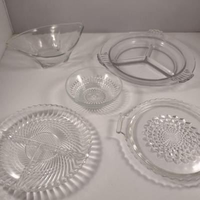Collection of Glass Serve Ware- Bowls, Platter, Divided Plates