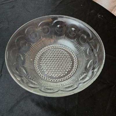 Electric Salad shooter with glass crackle glass salad plates, two small salad bowls and a set of tongs