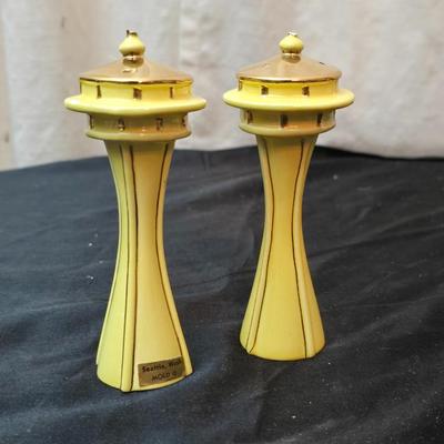Vintage ceramic Double bud vase and a set of vintage space needle - Seattle Washington Mold salt & pepper shakers