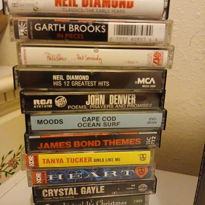 General Electric tape recorder with case and cassette tapes - Niel Diamond - Crystal Gayle - John Denver - and more