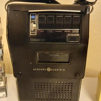 General Electric tape recorder with case and cassette tapes - Niel Diamond - Crystal Gayle - John Denver - and more