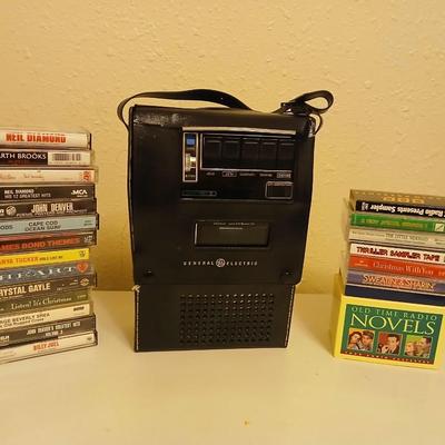 General Electric tape recorder with case and cassette tapes - Niel Diamond - Crystal Gayle - John Denver - and more