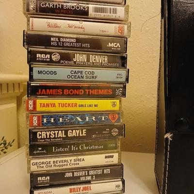 General Electric tape recorder with case and cassette tapes - Niel Diamond - Crystal Gayle - John Denver - and more