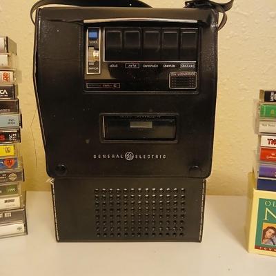 General Electric tape recorder with case and cassette tapes - Niel Diamond - Crystal Gayle - John Denver - and more