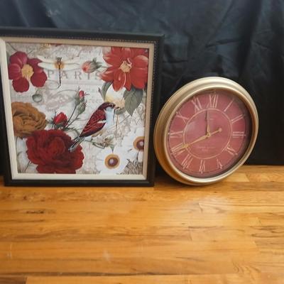 Canvas wall hanging with large wall clock