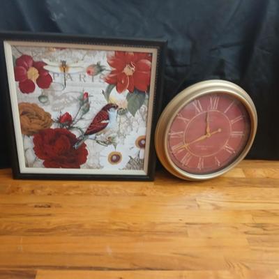 Canvas wall hanging with large wall clock