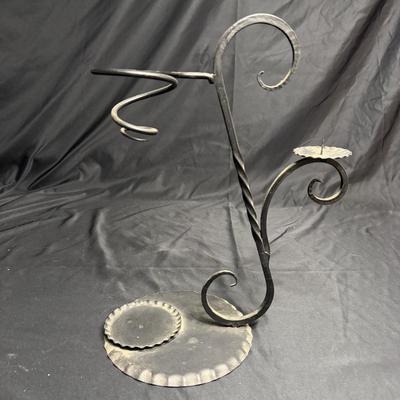 Vintage Etched Glass Wine Decanters With Wrought Iron Stands (GB-MG)