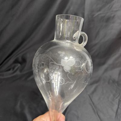 Vintage Etched Glass Wine Decanters With Wrought Iron Stands (GB-MG)