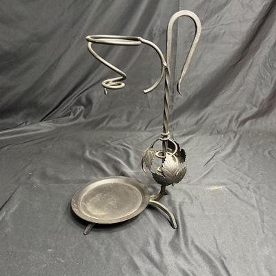 Vintage Etched Glass Wine Decanters With Wrought Iron Stands (GB-MG)