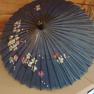 Asian Traditional Wood Frame Parasol with Blossom Design