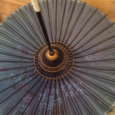 Asian Traditional Wood Frame Parasol with Blossom Design