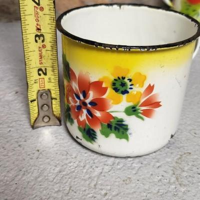 Sale Photo Thumbnail #187: These fantastic enamelware pieces have bright colorful transfers on them. A bit chippy but great for decorating.
