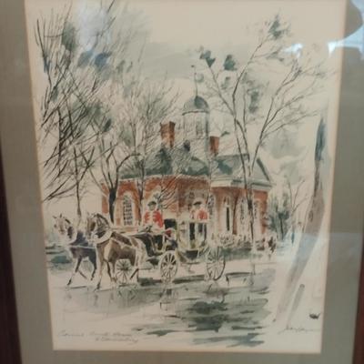 Framed 'Colonial Court House Williamsburg' Print- Approx 23 1/2" x 29"