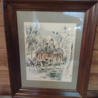 Framed 'Colonial Court House Williamsburg' Print- Approx 23 1/2" x 29"
