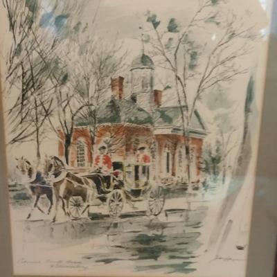 Framed 'Colonial Court House Williamsburg' Print- Approx 23 1/2" x 29"