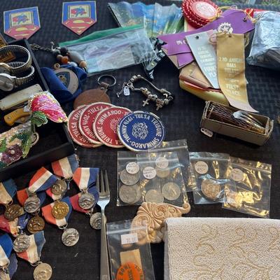 Sale Photo Thumbnail #7: Vintage Jacket& Lederhosen’s, Jewelry, Metal and more.
Light and table not included