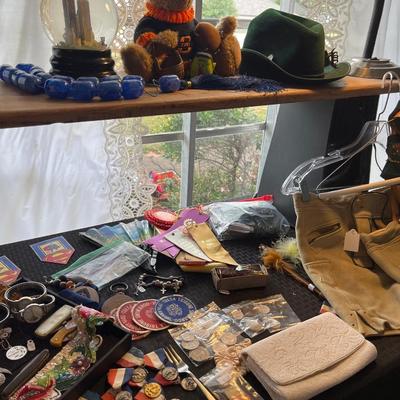 Sale Photo Thumbnail #8: Vintage Jacket& Lederhosen’s, Jewelry, Metal and more.
Light and table not included